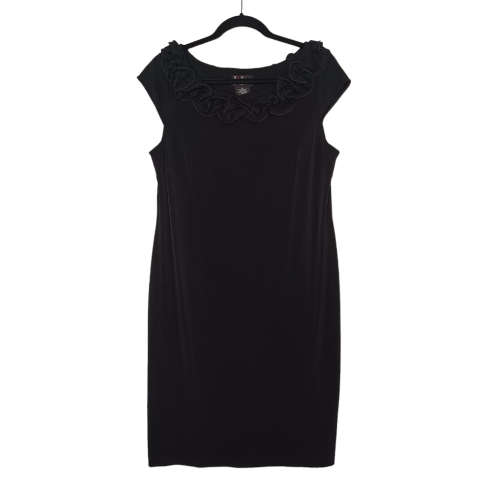 R&K ORIGINALS Rose Floral Neckline Black Sheath Stretchy Dress 14